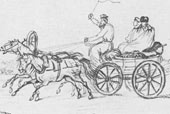 Тройка, выезжающая из деревни. Рисунок М.Ю. Лермонтова. Карандаш. 1832 - 1834 г.